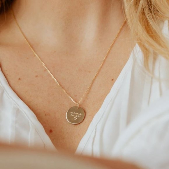 Mama Bear Dainty Gold Disc Charm Pendant Necklace - Picture 2 of 5